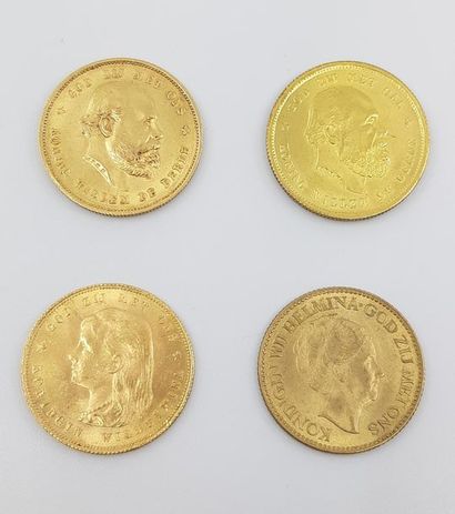 QUATRE pièces de 10 florins 1876, 1876, 1897,...