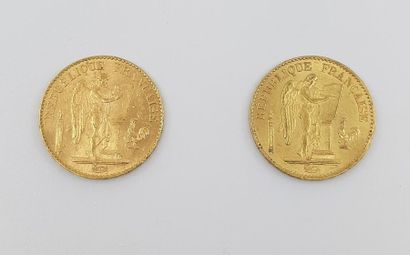 DEUX pièces de 20 francs or Republique
1895...