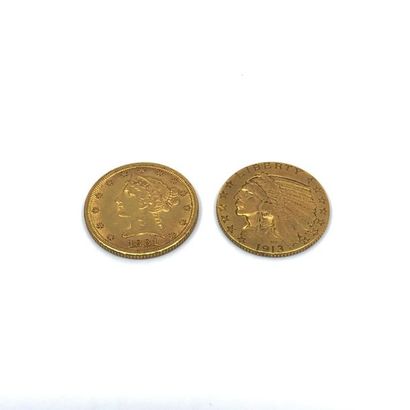 LOT de deux pièces de 5 dollars or 1881/1913
Poids...