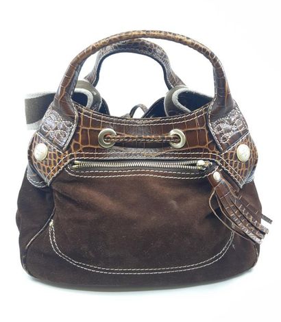 LANCEL
Sac à main en daim et cuir marron...