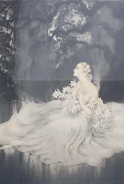 Louis ICARD Lithographie femme aux lys Signée...