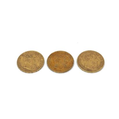 LOT de trois pièces de 20 francs or Leopold...