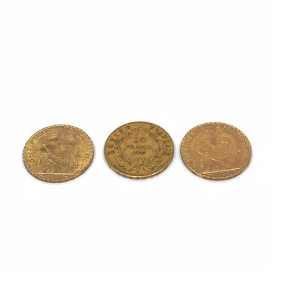 LOT de trois pièces de 20 francs or dont...