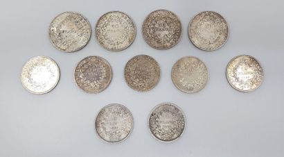 Lot de quatre pièces de cinquante francs...