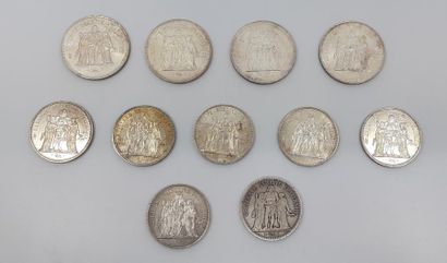 Lot de quatre pièces de cinquante francs...