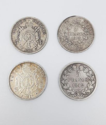 Lot de deux pièces de cinq francs en argent...