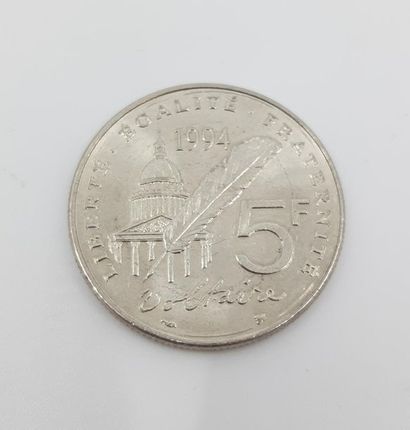 Lot de sept pièces en argent de 100 francs,...