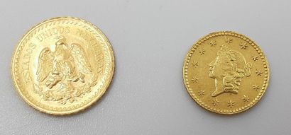 LOT comprenant : 
1 dollar en or jaune 1858...