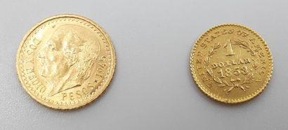 LOT comprenant : 
1 dollar en or jaune 1858...