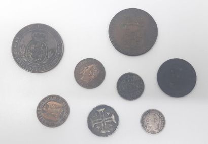 cinq monnaies napoleon III Bronze et argent...