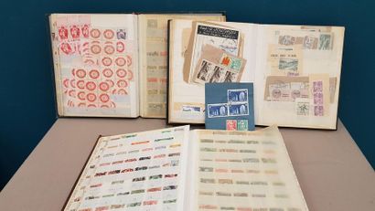 THREE small antique binders with world stamps...