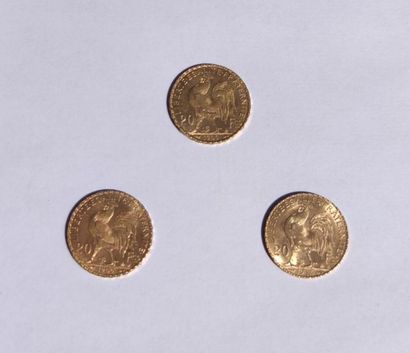 LOT of three coins of 20 gold francs to the...