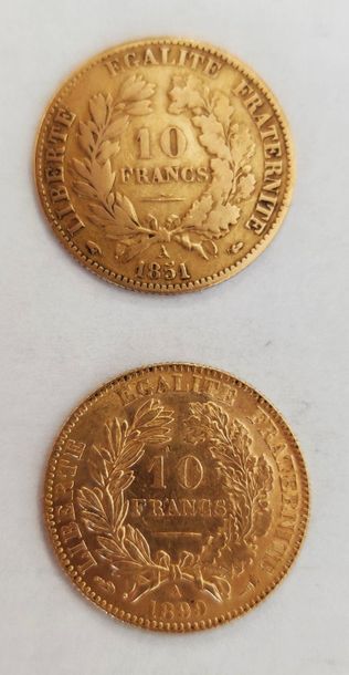 LOT of two 10 franc gold coins 
1851/1899/A
Weight:...