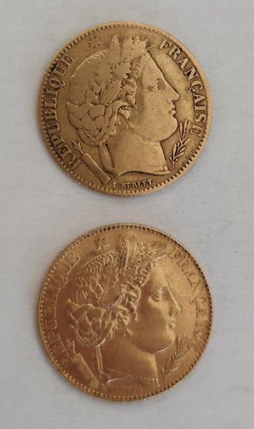 LOT of two 10 franc gold coins 
1851/1899/A
Weight:...