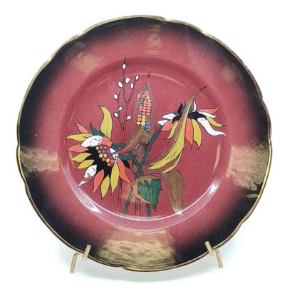 LONGWY-ASSIETTE à décor de maïs sur fond...