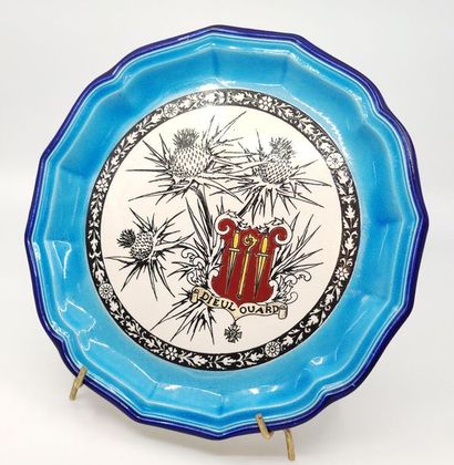 LONGWY- ASSIETTE contour Louis XV, aile bleue...