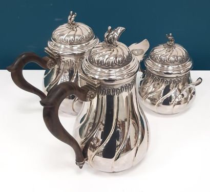 SERVICE en argent comprenant :
Cafetière,...