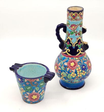 LONGWY 
Cendrier en émaux cloisonnés polychrome...