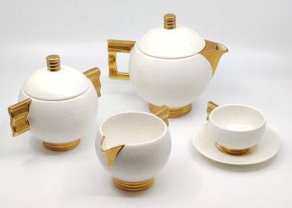SERVICE à thé et café en faience emaillé...