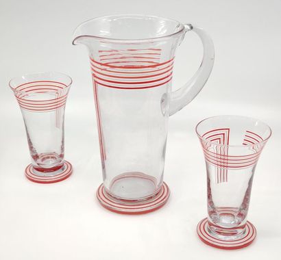 SERVICE à orangeade en verre de cinq pièces...