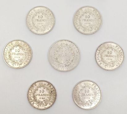 SEVEN silver coins comprising 
Six 10 franc...