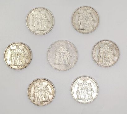 SEVEN silver coins comprising 
Six 10 franc...