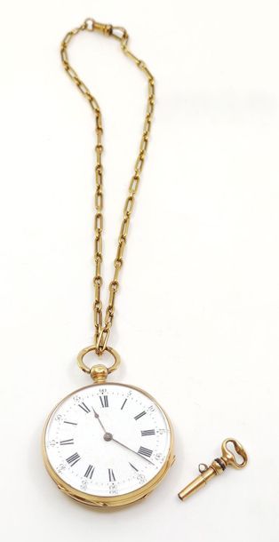 MONTRE de gousset en or jaune 750° accompagnée...