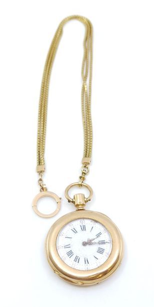MONTRE de gousset en or jaune 750° accompagnée...