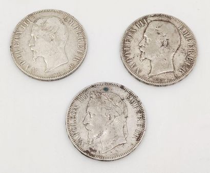 TROIS pièces de cinq francs Napoléon 3 en...