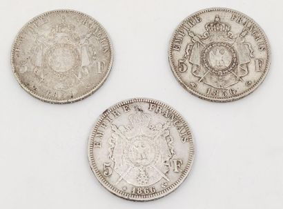 TROIS pièces de cinq francs Napoléon 3 en...
