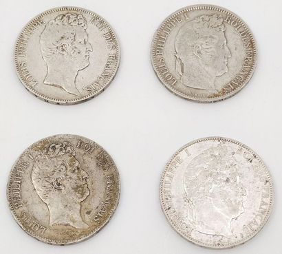 QUATRE pièces de 5 Francs en argent Louis...