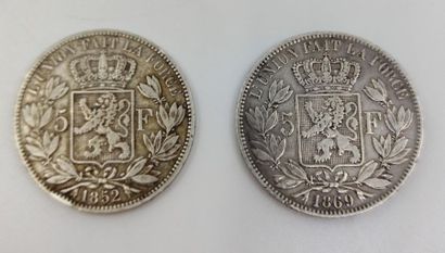 DEUX pièces de 5 francs Leopold 1er et Leopold...