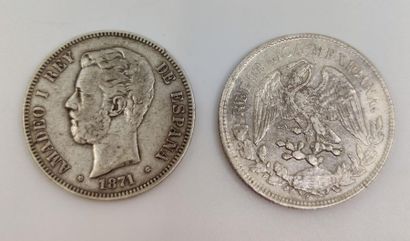 PIECE DE 5 pesetas 1871 et 1 pesos en argent
poids...