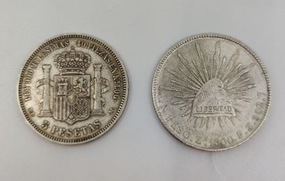 PIECE DE 5 pesetas 1871 et 1 pesos en argent
poids...
