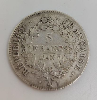 CINQ francs l'An 7 en argent frappe A Union...