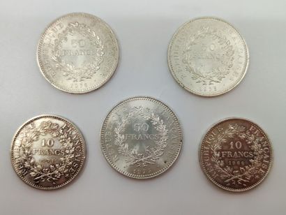TROIS pièces de 50 francs en argent Hercule...