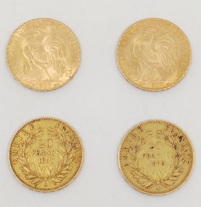 LOT comprenant : 
Deux pièces de 20 francs...
