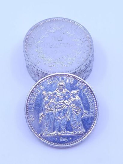 SEPT pièces de 10 francs Hercule argent (1965/1966/1967/1970)
Poids...