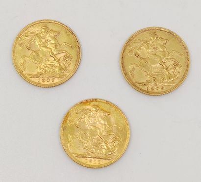 LOT de trois souverains or Edouard VII et...