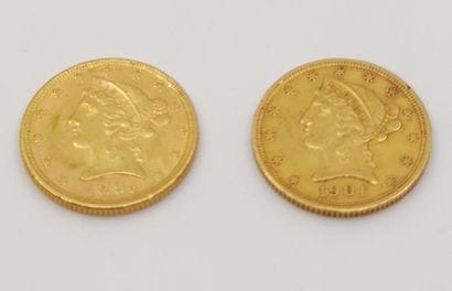 LOT de deux pièces de cinq Dollars 1901S/1894...