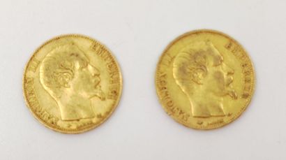 DEUX pièces de Vingt Francs or Napoléon III...