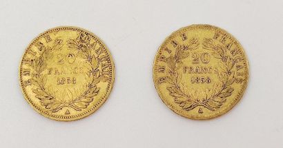 DEUX pièces de Vingt Francs or Napoléon III...