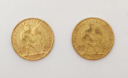 DEUX Pièces de Vingt Francs Or au Coq 1905
Poids...