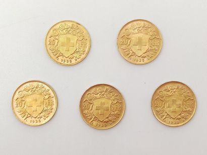 CINQ Pièces Vingt Francs or Suisse 1935
Poids...