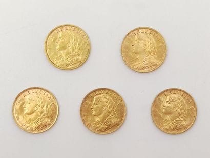 CINQ Pièces Vingt Francs or Suisse 1935
Poids...