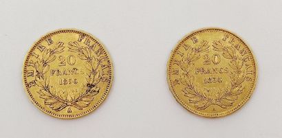 LOT de deux pièces de 20 francs or Napoléon...