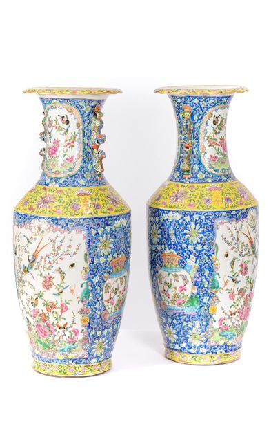 Pair of porcelain baluster vases with blue...