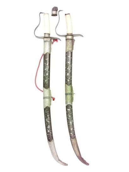 Pair of ceremonial SABRES and their wooden...