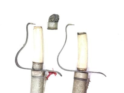 Pair of ceremonial SABRES and their wooden...