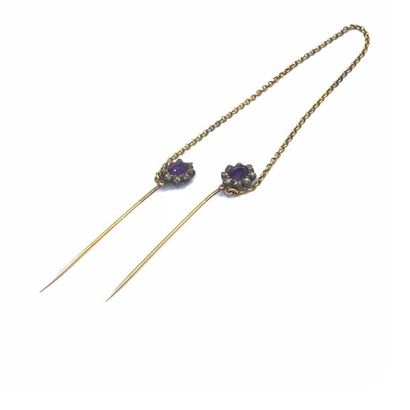 DOUBLE 750° yellow gold tie pin decorated...